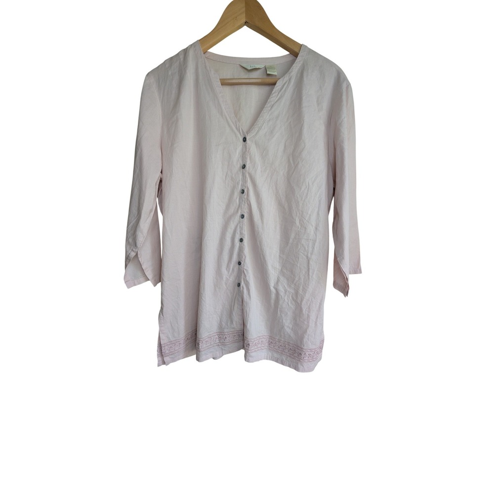 J. Jill Womens Pink Cotton Embroidered Hem Button Front Tunic Top Size M